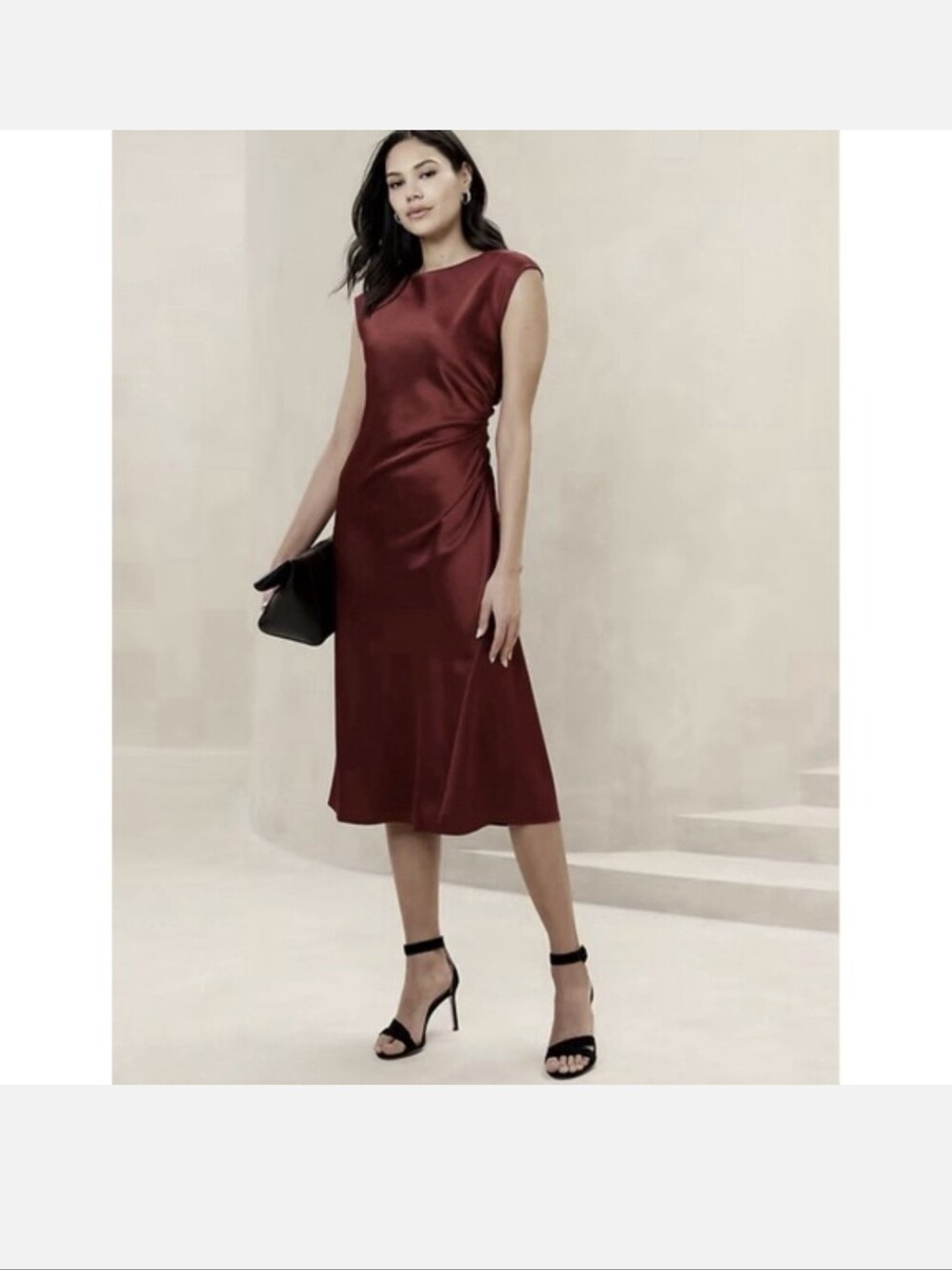 Banana Republic,Elegant Women's Burgundy Ruched Side Dress, Size 16